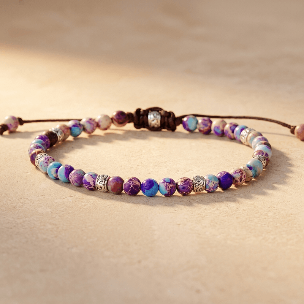 Purple Jasper Stone Beaded Adjustable Bracelet
