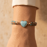 Boho Larimar Heart Gold Beaded Bracelet