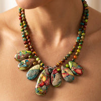 Colorful Stone Inlay Teardrop Necklace
