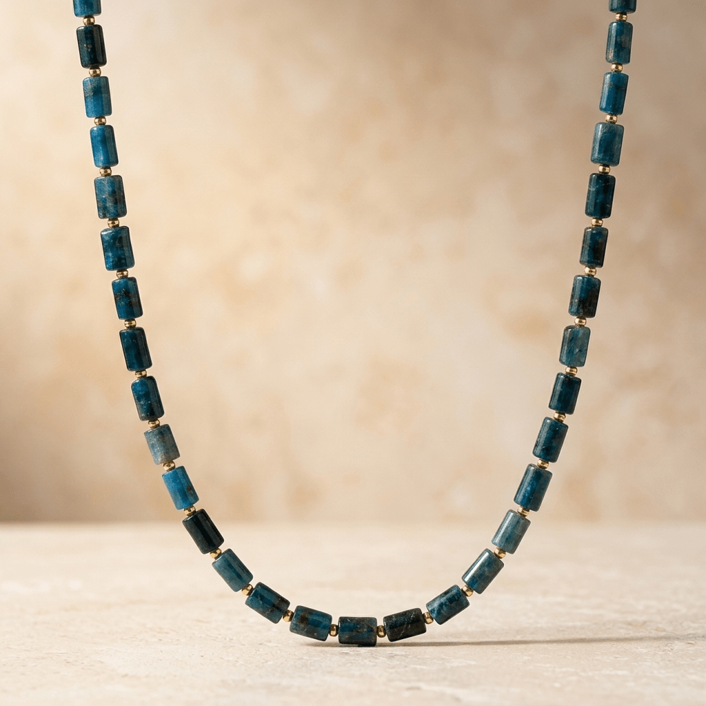 Natural Blue Apatite Tube Bead Necklace