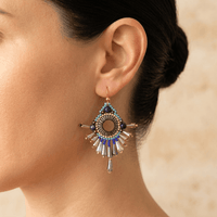 Ethnic Gold Crystal Beaded Dangle Earrings