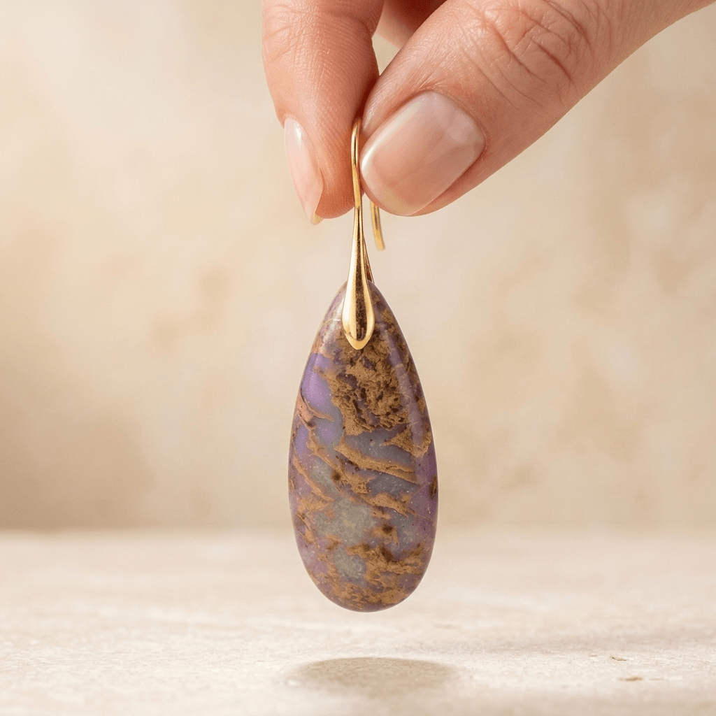 Purple Jasper Gold Teardrop Drop Earrings