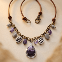 Antique Amethyst Teardrop Silver Chain Necklace