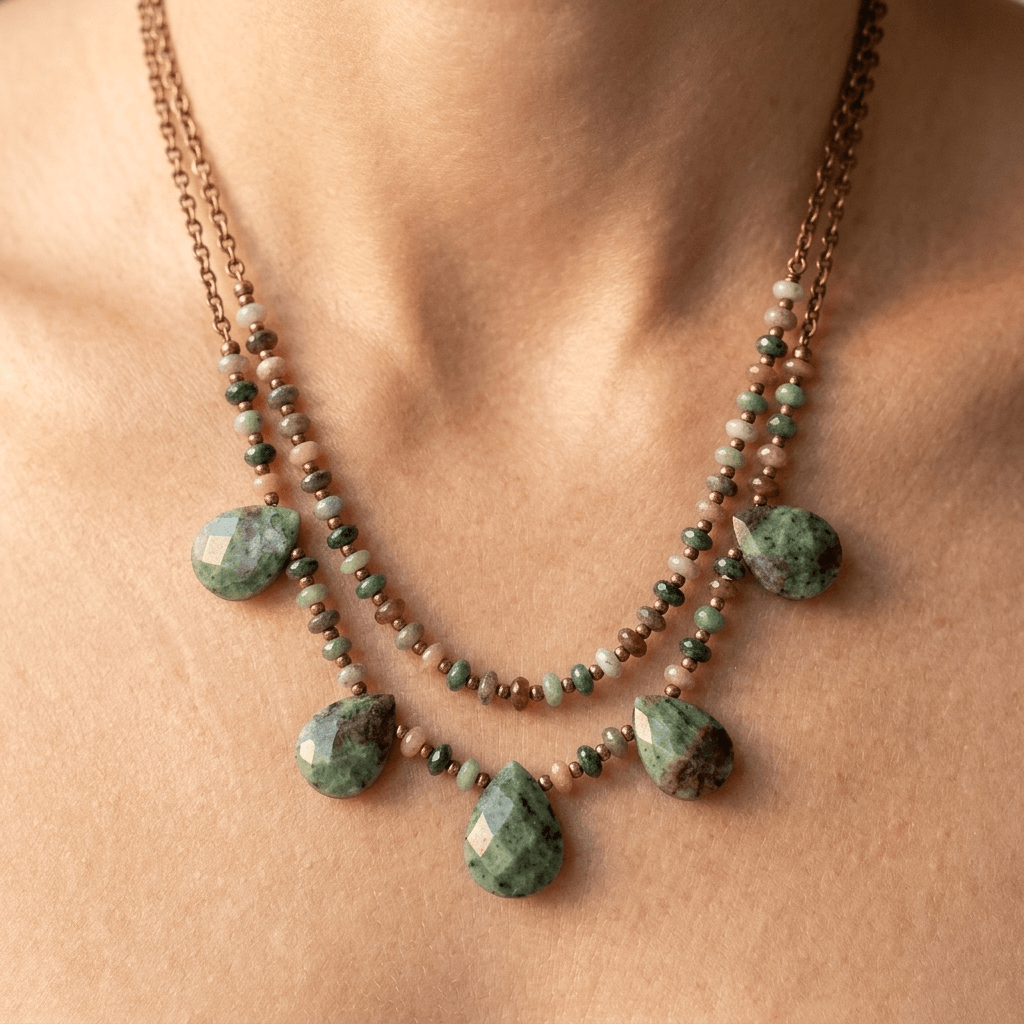 Natural Agate Teardrop Beaded Layered Necklace