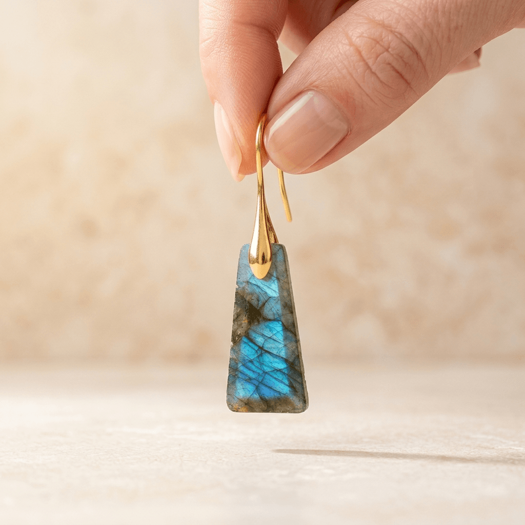 Natural Labradorite Gold Hook Earrings
