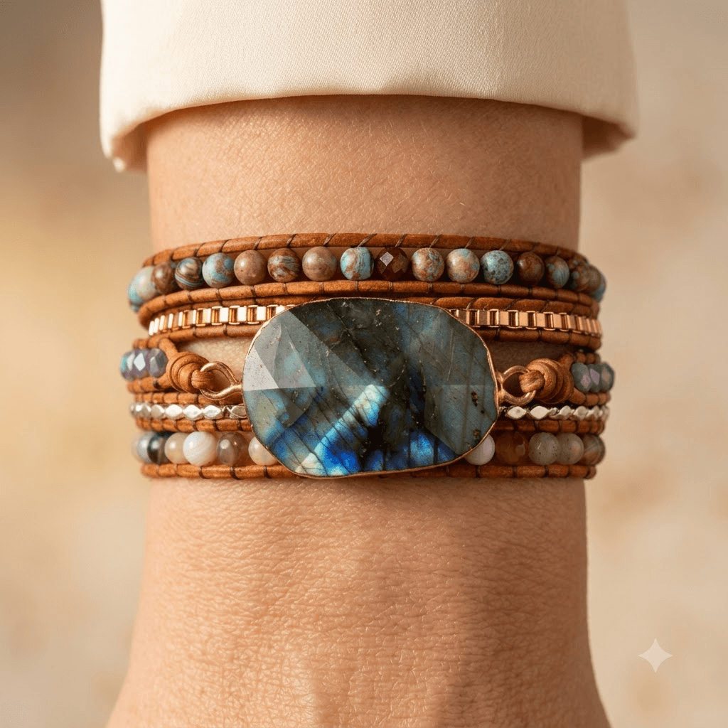 Handmade Labradorite Leather Wrap Bracelet