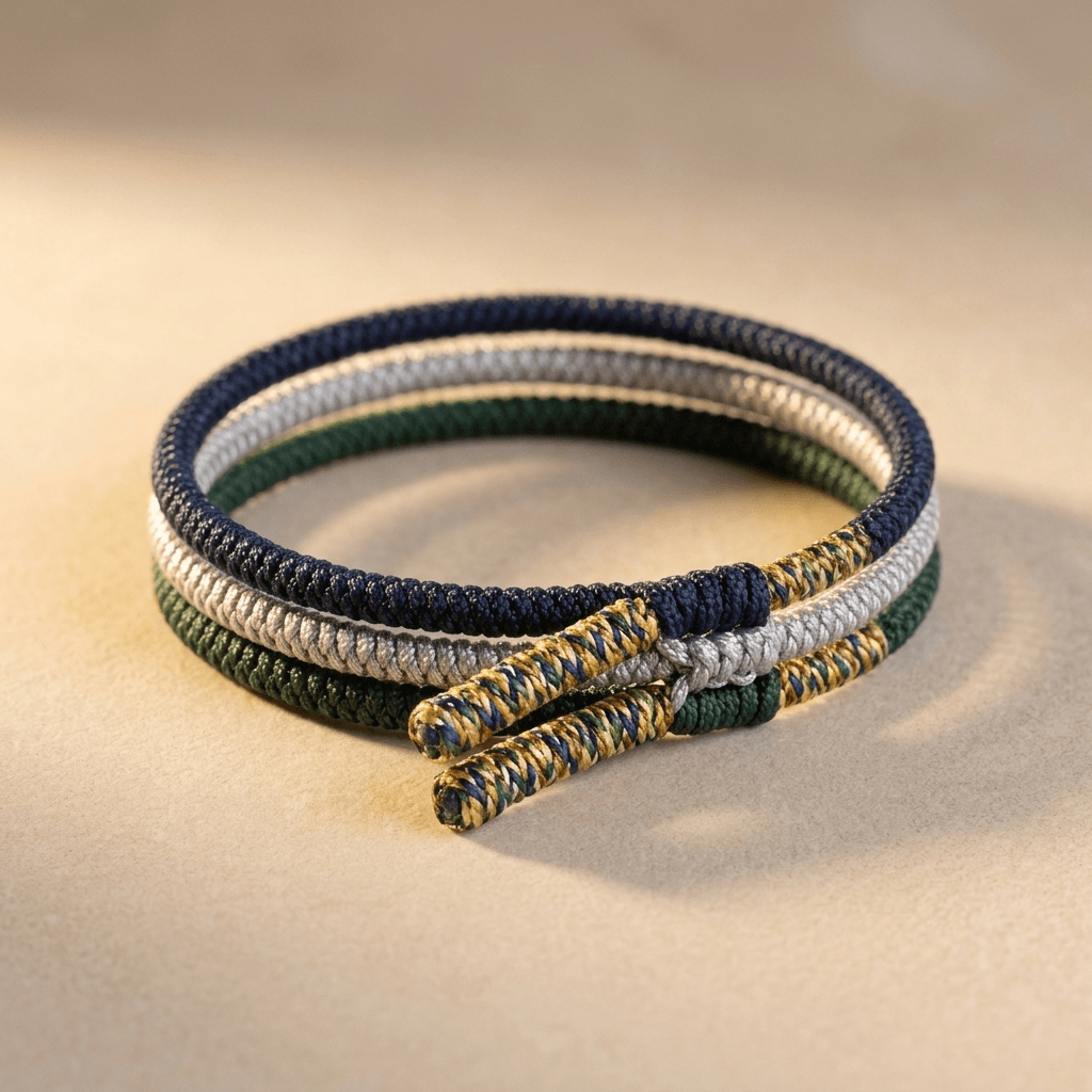 Blue White Green Woven Rope Wrap Bracelet