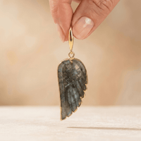 Natural Labradorite Gold Angel Wing Earrings
