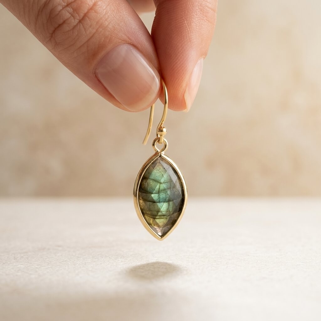 Gold Labradorite Marquise Drop Earrings