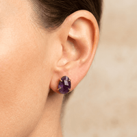 Amethyst Gold Oval Stud Earrings