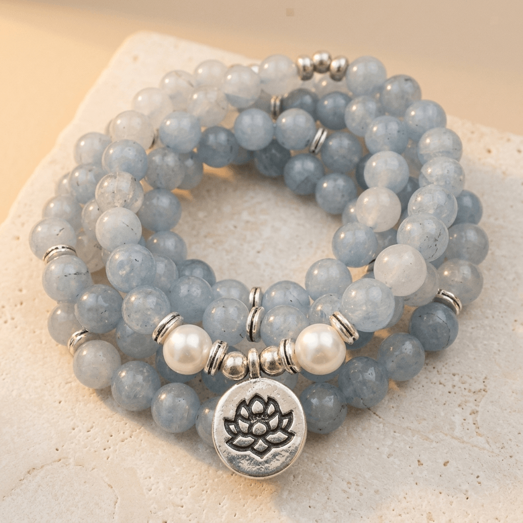 Natural Aquamarine Pearl Lotus Pendant Necklace