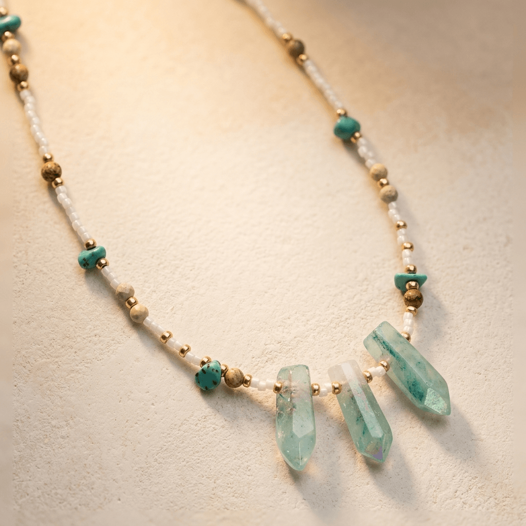 Turquoise Green Crystal Beaded Pendant Necklace
