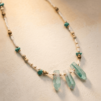 Turquoise Green Crystal Beaded Pendant Necklace