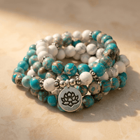 Turquoise Jasper White Howlite Lotus Charm Bracelet