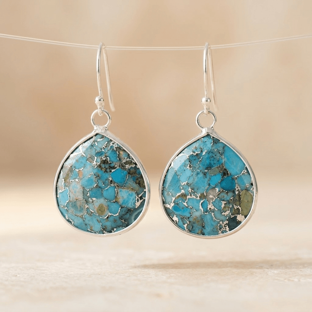 Turquoise Jasper Silver Teardrop Earrings