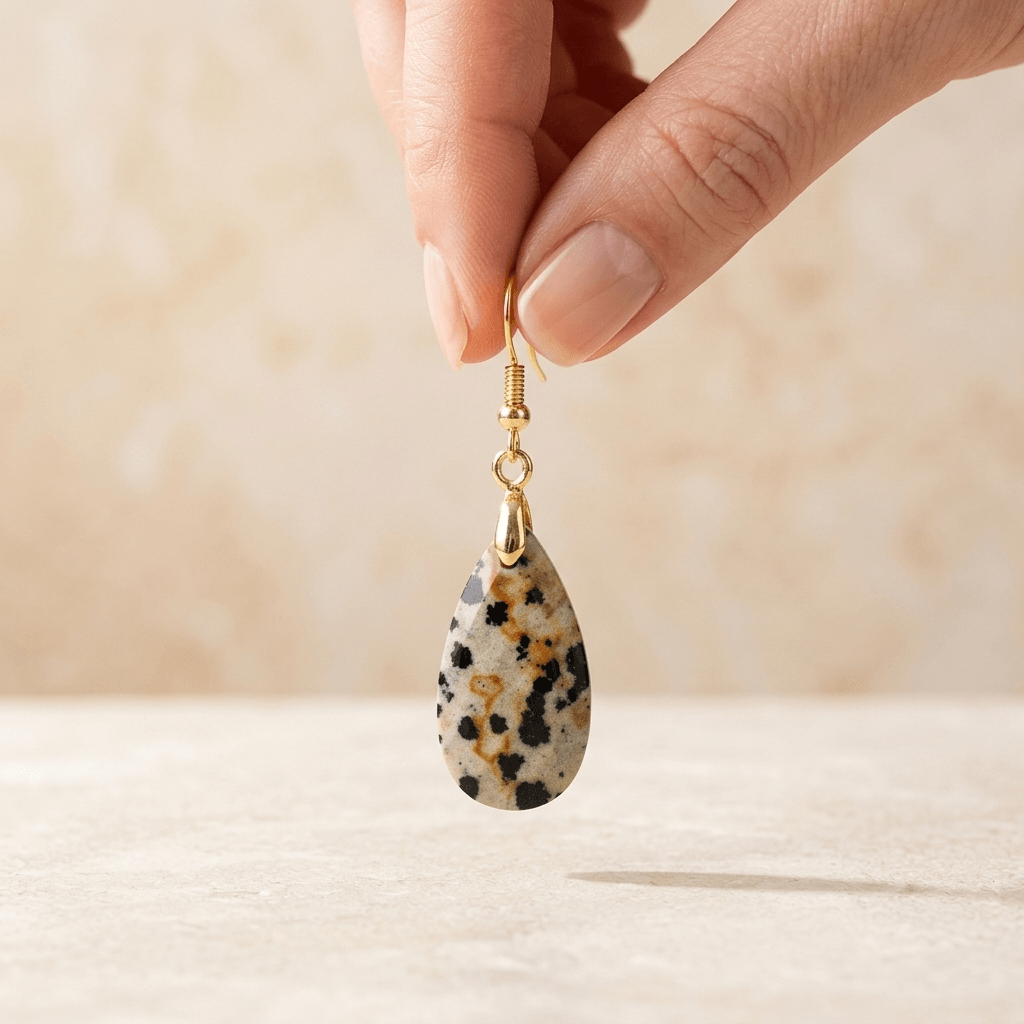Natural Dalmatian Jasper Gold Drop Earrings