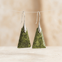 Natural Green Jasper Pyramid Silver Earrings