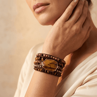Natural Tiger Eye Rhodonite Leather Wrap Bracelet