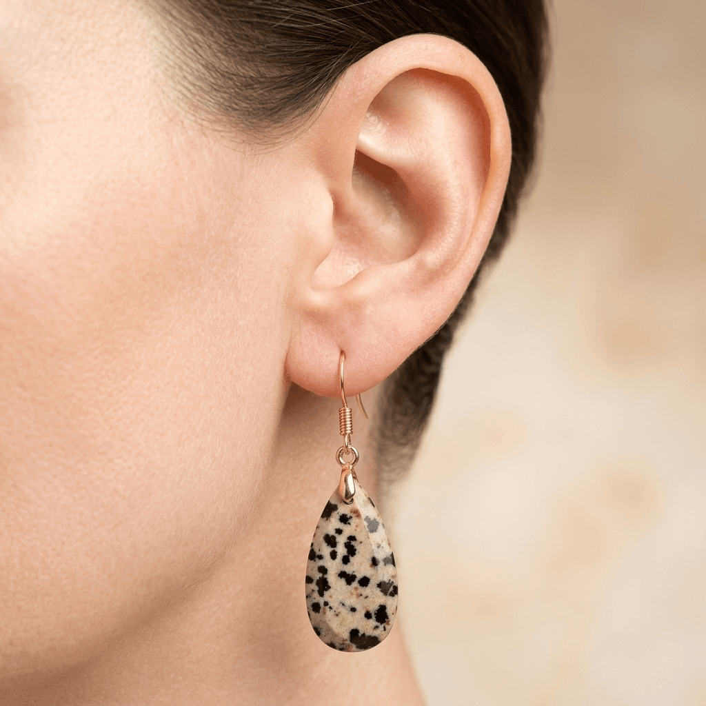 Natural Dalmatian Jasper Gold Drop Earrings