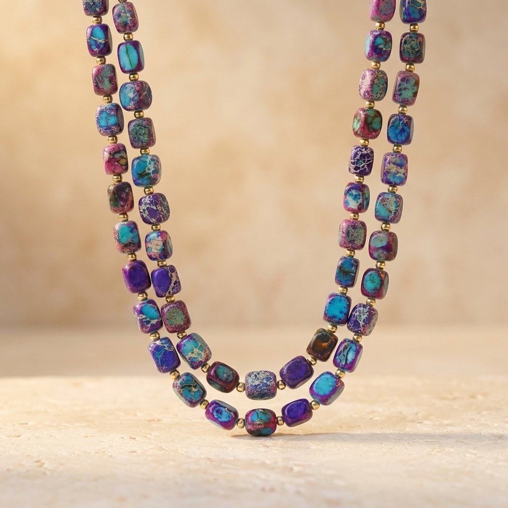 Bohemian Purple Turquoise Cushion Bead Necklace