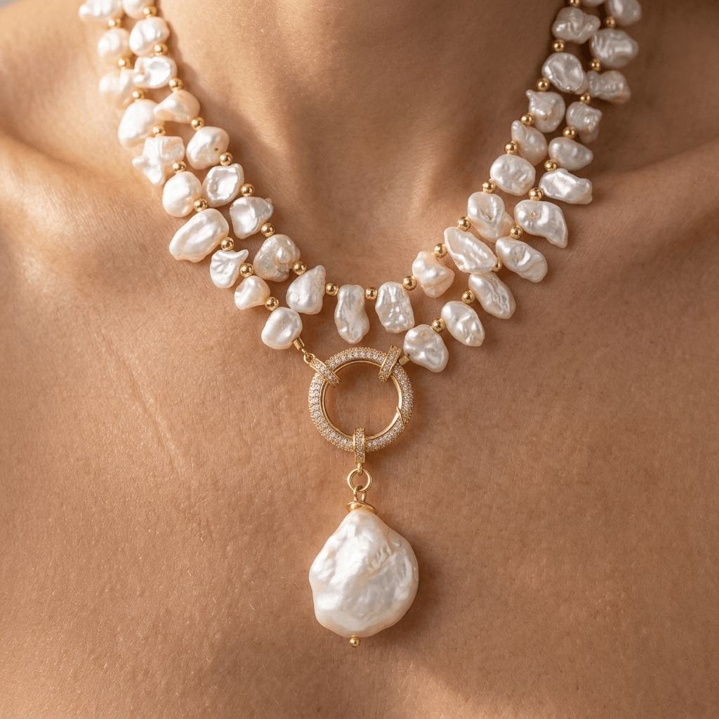 Baroque Freshwater Pearl Gold Pendant Necklace