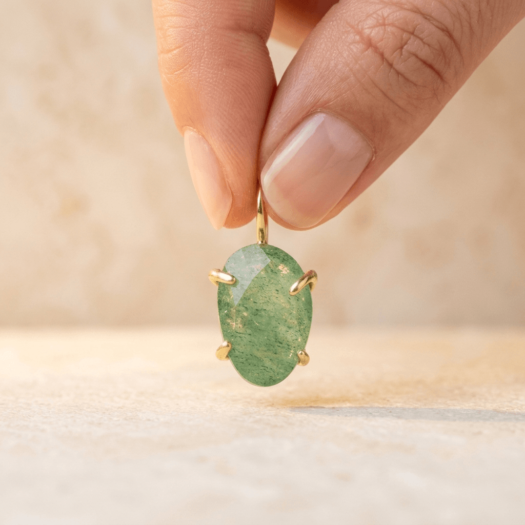 Green Aventurine Gold Oval Stud Earrings