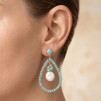 Turquoise Amazonite Gold Teardrop Pearl Earrings