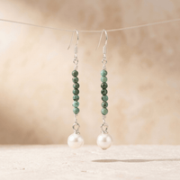African Turquoise Pearl Silver Drop Earrings