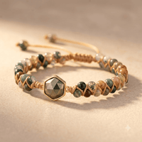 Natural Agate Pyrite Gold Hexagon Beaded Bracelet