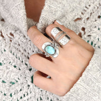 Zilveren boho-ring met ovale larimar
