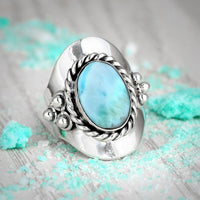 Zilveren boho-ring met ovale larimar